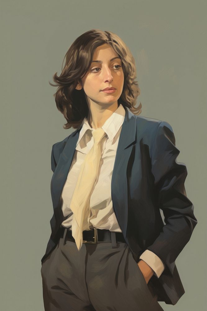 A lawyer woman in a proper suit portrait adult contemplation.
