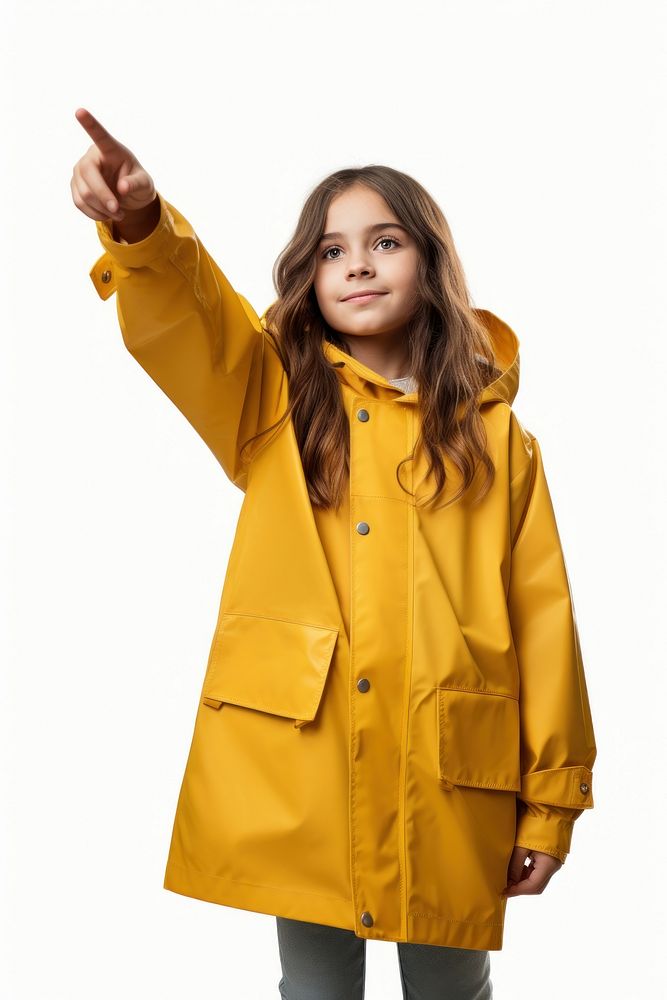 Teen girl raincoat holding yellow.