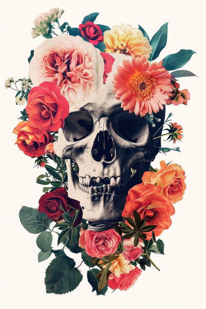 A Skull flower rose painting.