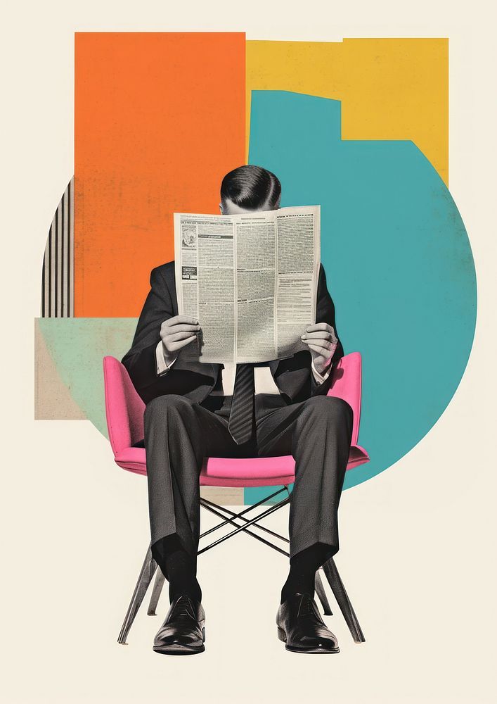 A business man reading newspaper on chair sitting publication relaxation.