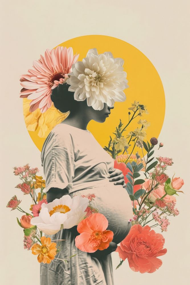 A Pregnant woman flower painting plant.