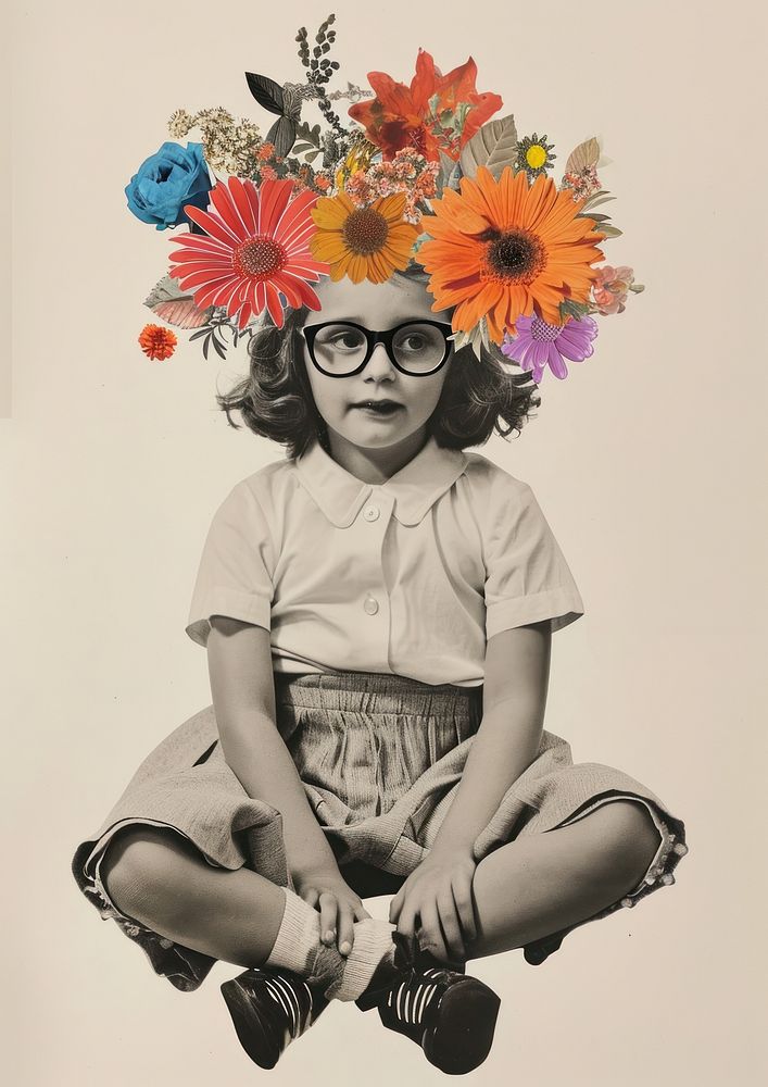 An American little girl wearing glasses and a flower crown photography accessories asteraceae.