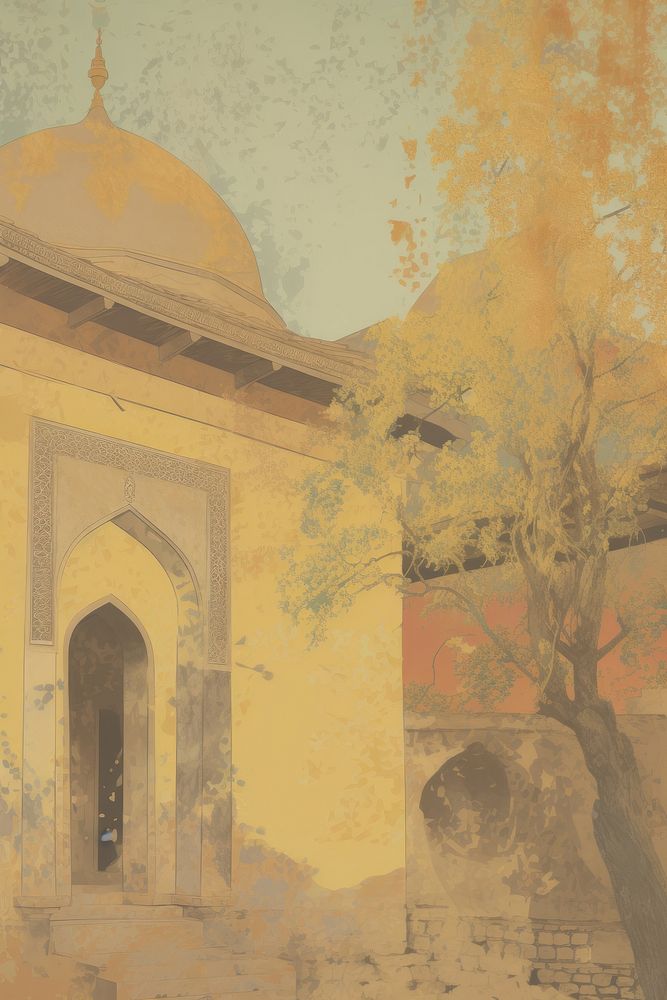 Ramadan Islamic luxury Mosque background architecture building painting.