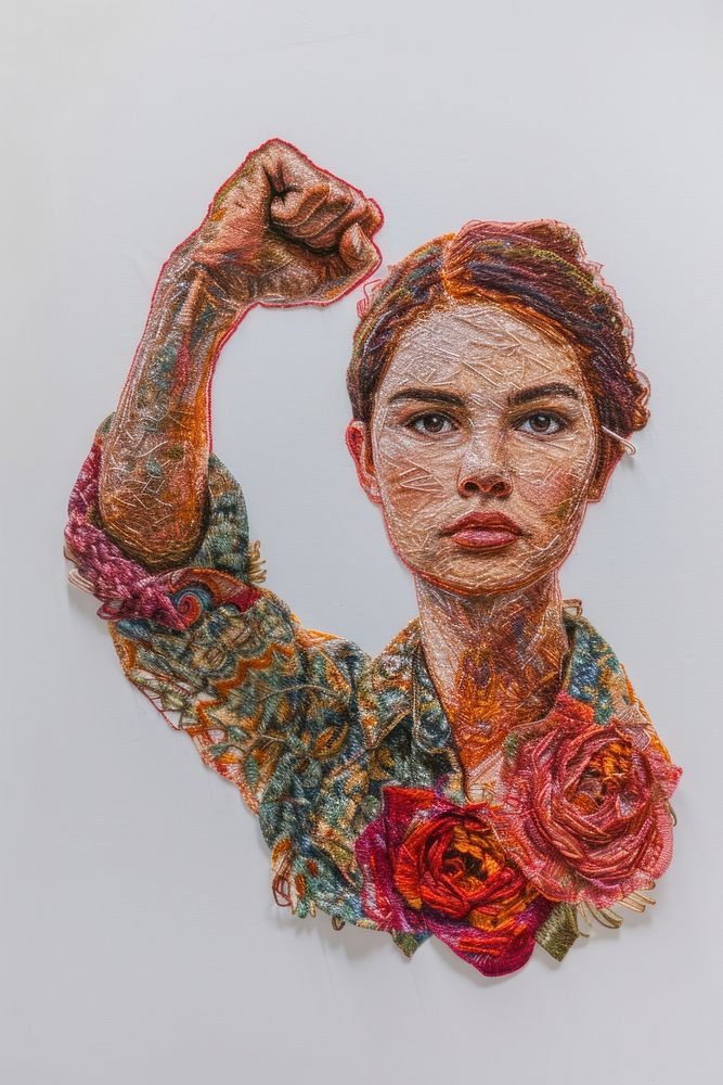 A brave girl rise her fist portrait photo art.