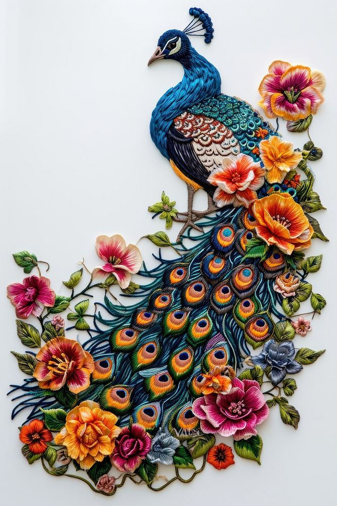 A colorful Peacock embroidery peacock pattern.