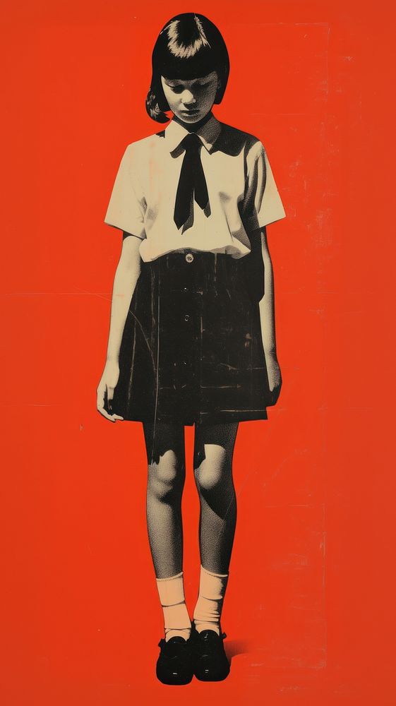 Japanese girl in School uniform black wall red.