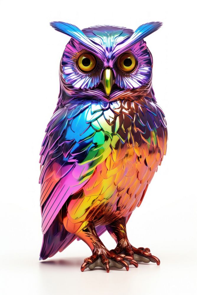 Owl iridescent animal purple bird.