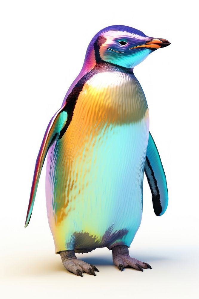 Penguin iridescent animal bird white background.