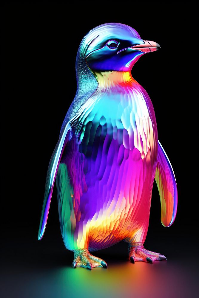 Penguin iridescent animal bird illuminated.