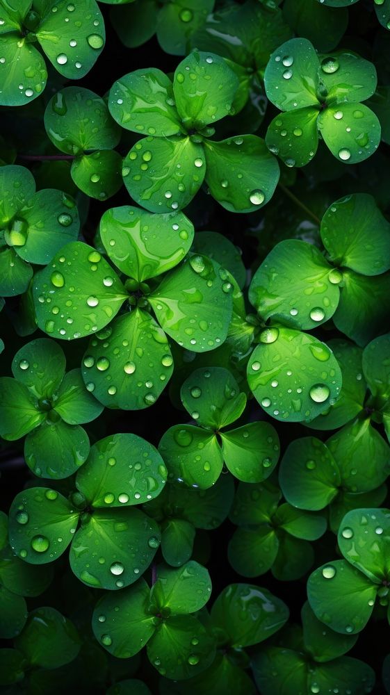  Wet small clover leaves nature outdoors plant. AI generated Image by rawpixel.