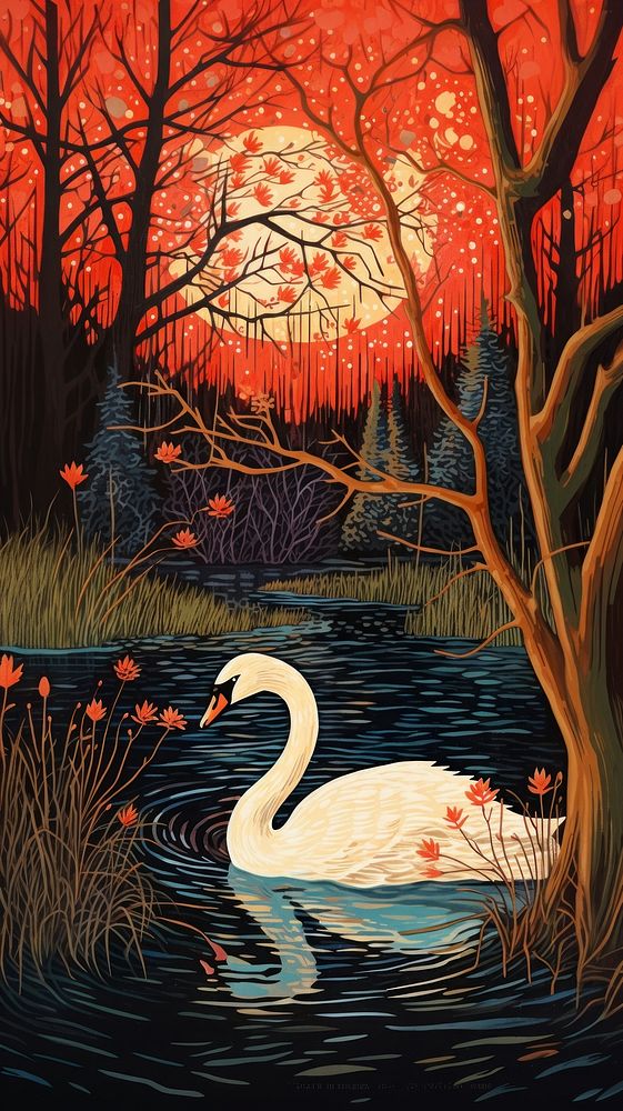 Swan outdoors painting nature. AI generated Image by rawpixel.