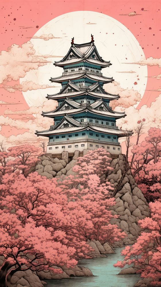 Architecture building blossom pagoda. AI generated Image by rawpixel.