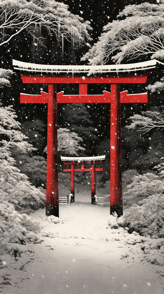 Gate snowing tree spirituality. AI generated Image by rawpixel.