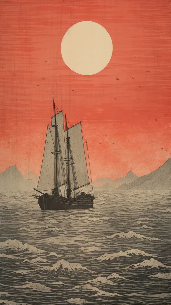 Sailboat painting schooner outdoors. AI generated Image by rawpixel.