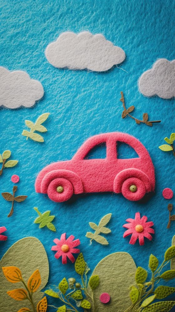 Wallpaper of felt car art toy representation.