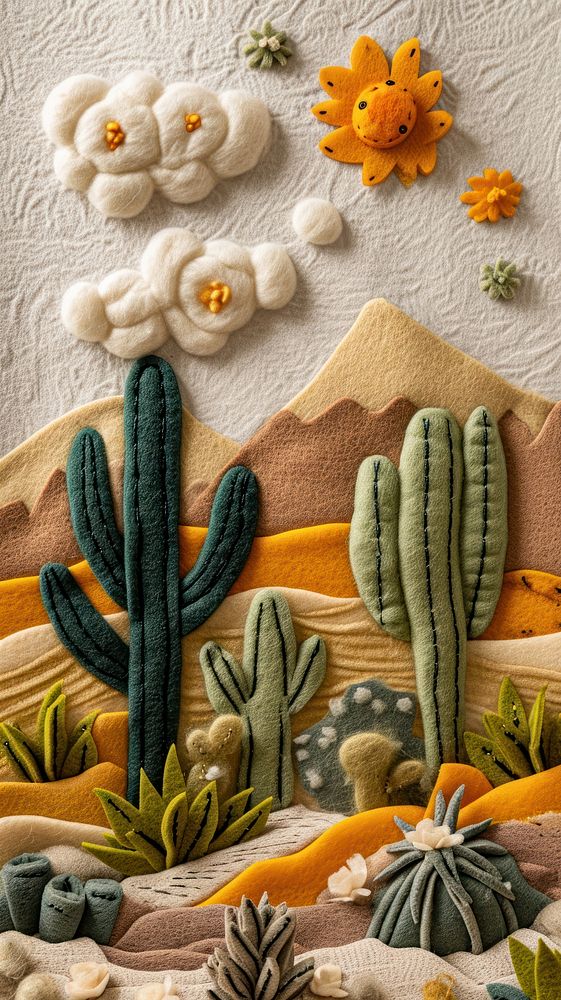 Desert scene pattern textile cactus.