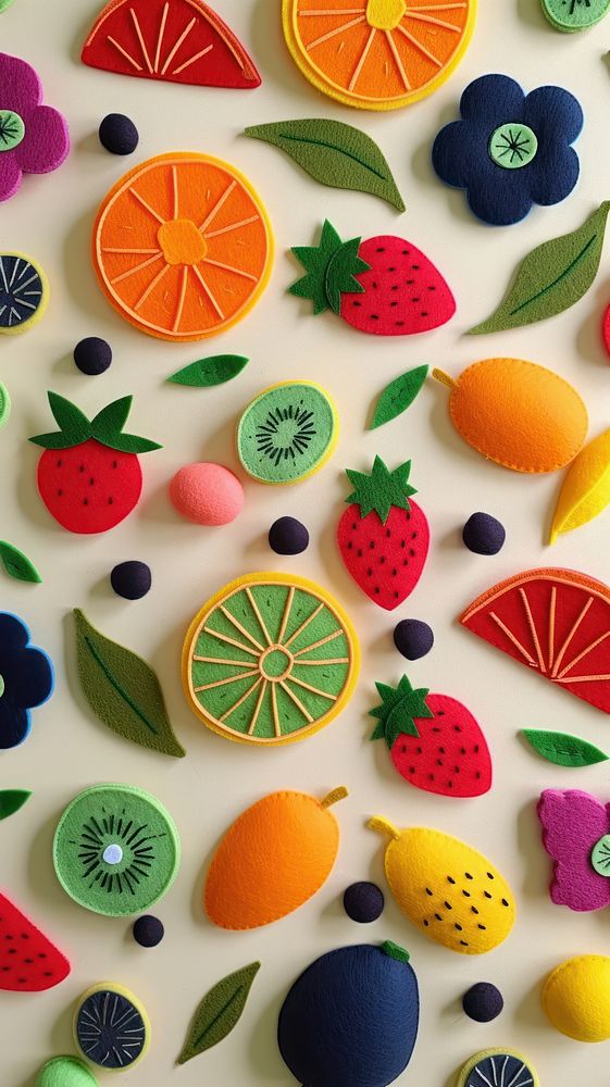 Wallpaper of felt fruit art backgrounds pattern.