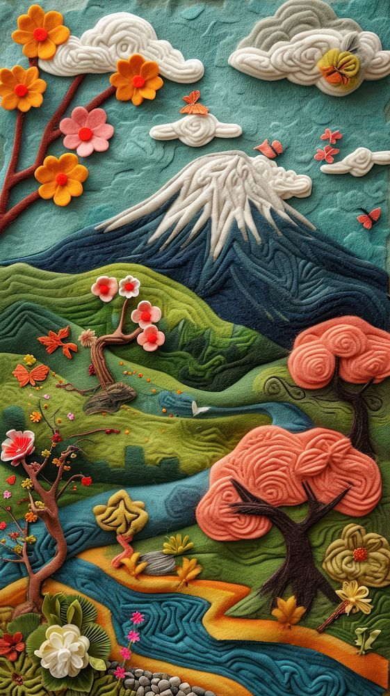 Wallpaper of felt japan art embroidery pattern.