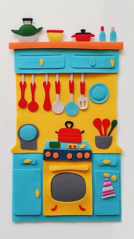 Wallpaper of felt kitchen scene craft art accessories.