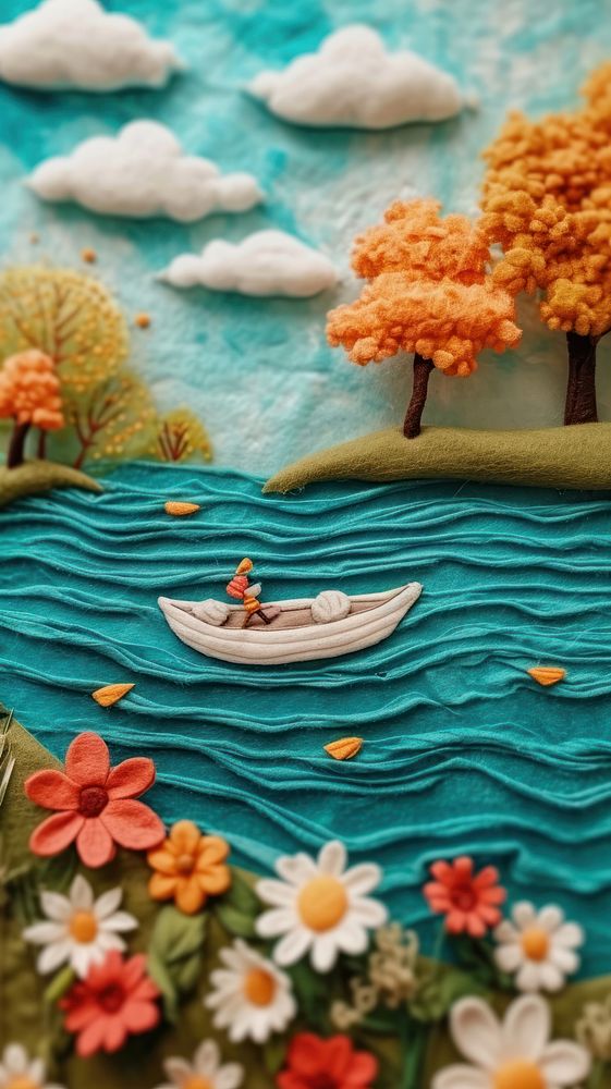 Wallpaper of felt lake art embroidery plant.