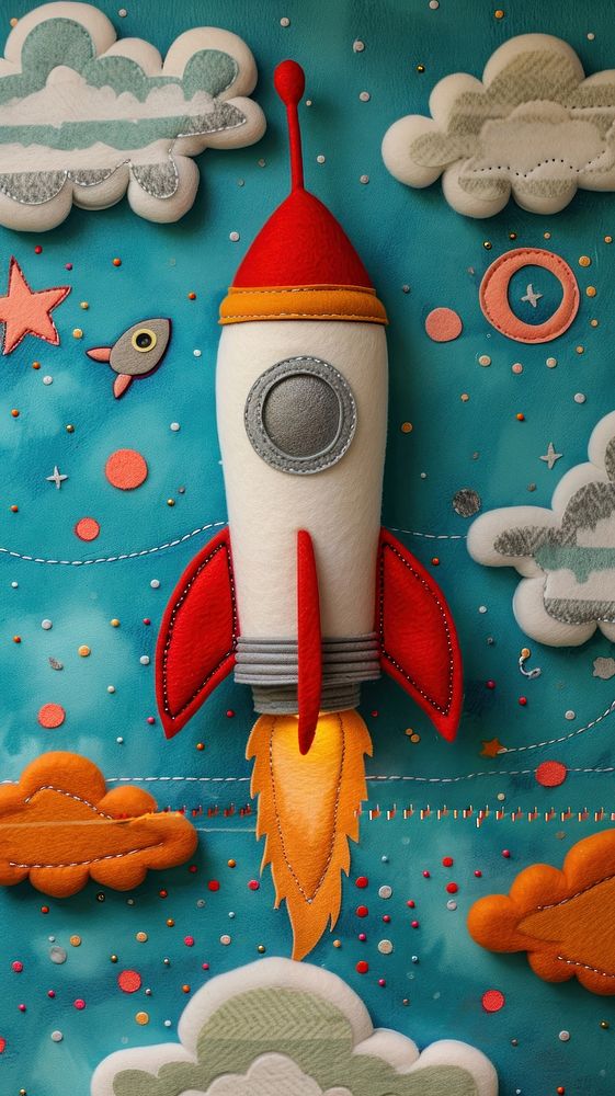 Wallpaper of felt rocket art toy representation.