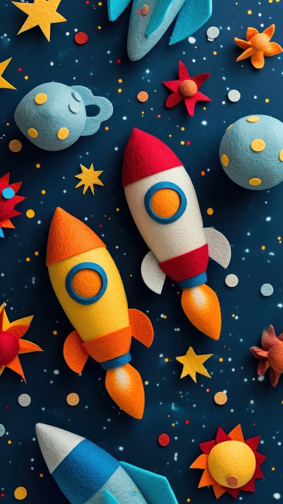 Wallpaper of felt rocket pattern toy representation celebration.