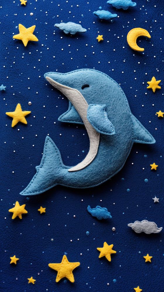 Wallpaper of felt starry dolphin shark art astronomy.