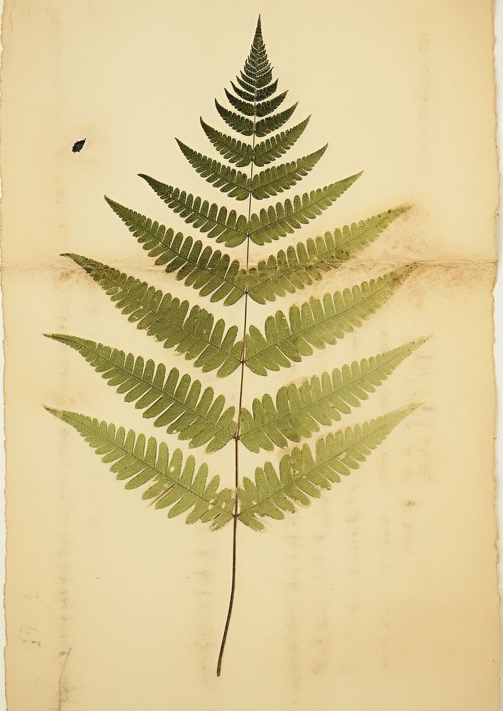 Real Pressed a green fern leaf plant paper calligraphy.