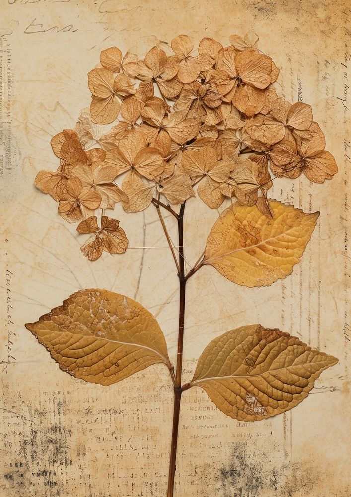 Real Pressed a hydrangea flower plant herbs.