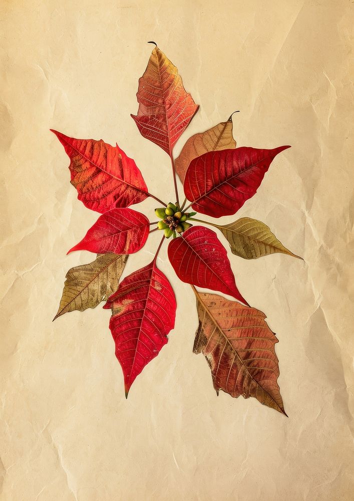 Real Pressed a Poinsettia flower plant paper.