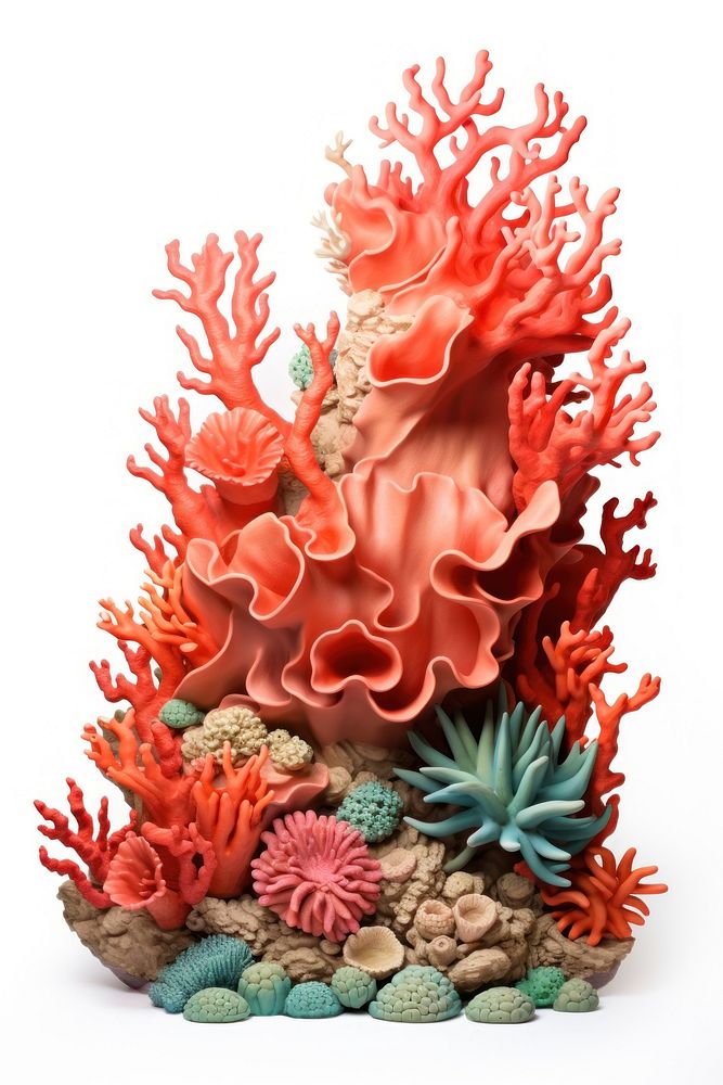 Little coral reef made up of clay nature sea white background.