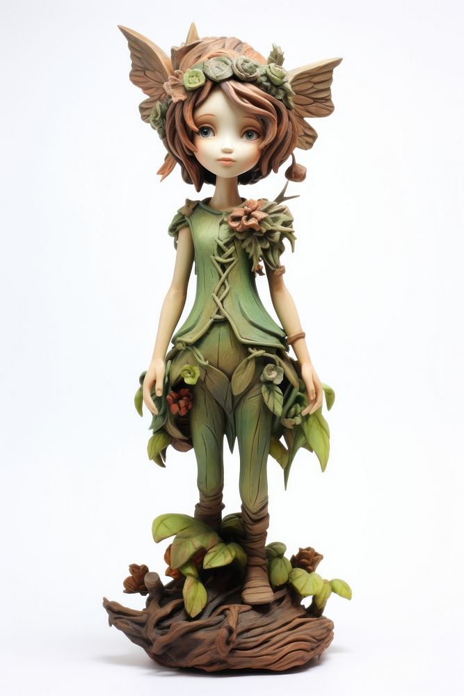 Little forest fairy made up of clay figurine toy representation.