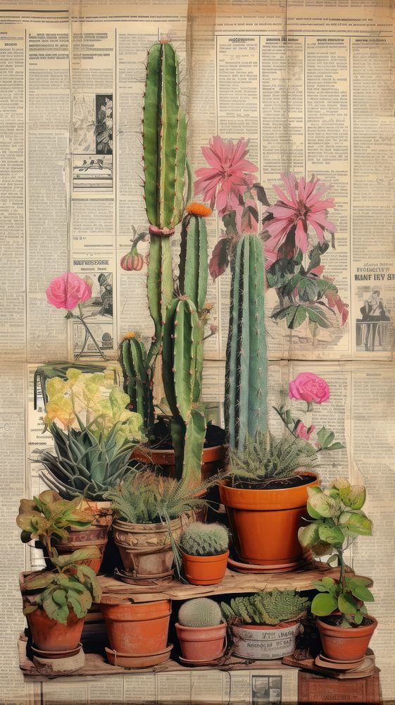 Wallpaper ephemera pale cactus plant houseplant floristry.