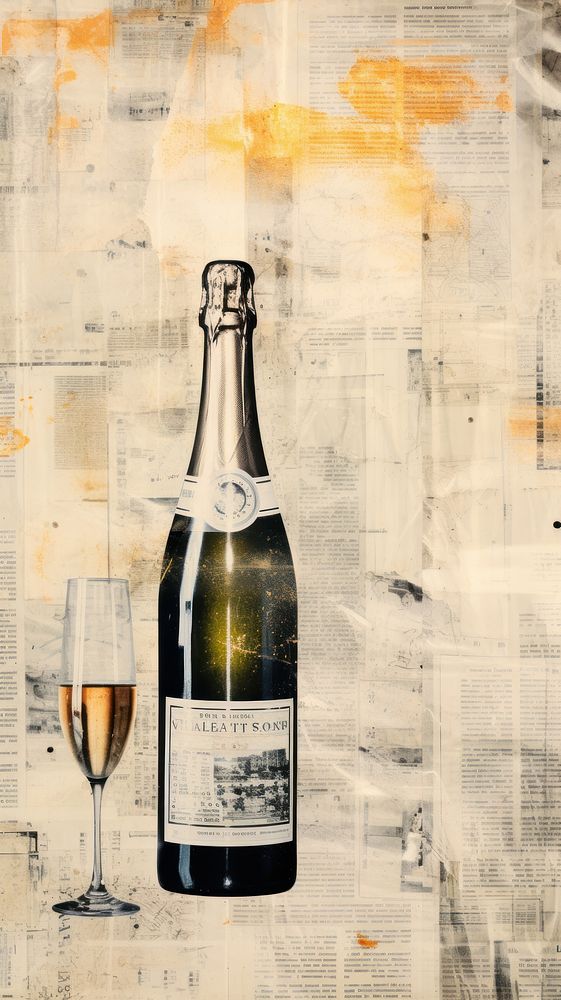 Wallpaper ephemera pale champagne bottle glass drink wine.