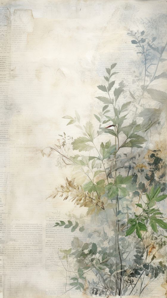 Wallpaper ephemera pale leaf herbs painting plant.