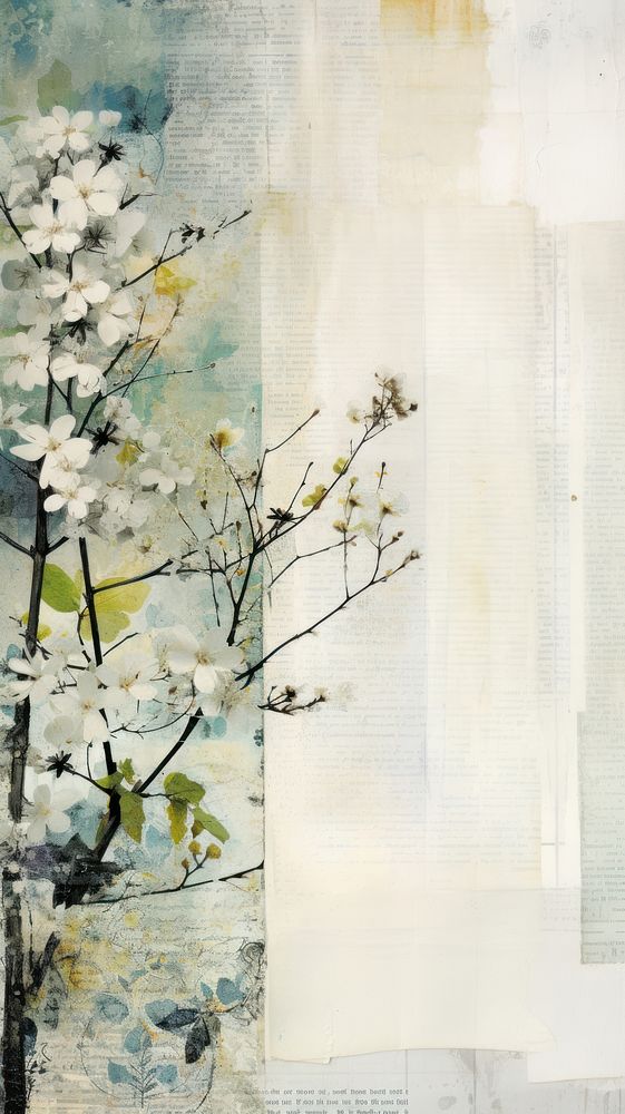 Wallpaper ephemera pale spring painting blossom flower.