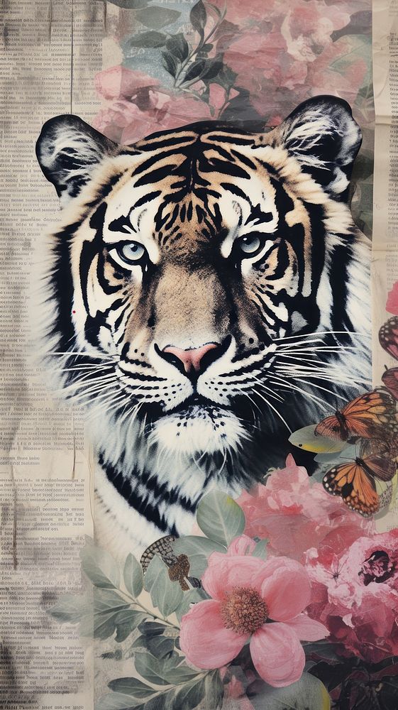 Wallpaper ephemera pale tiger wildlife pattern animal.
