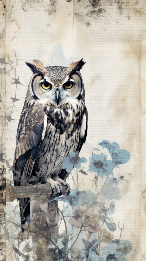 Wallpaper ephemera pale owl painting animal bird.