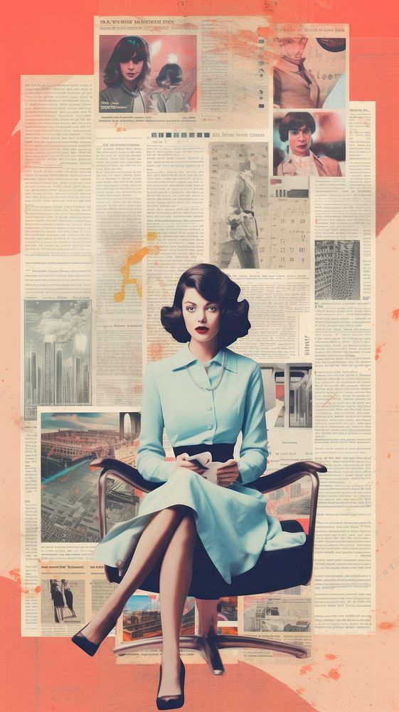 Wallpaper ephemera pale business woman newspaper collage adult.