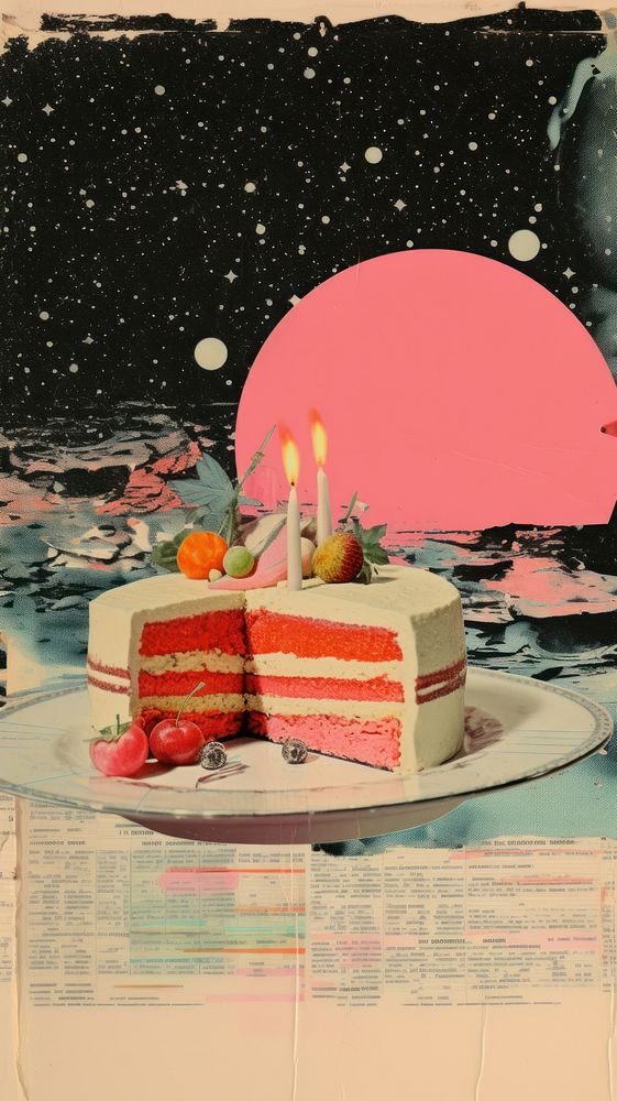 Wallpaper ephemera pale birthday cake dessert food anniversary.