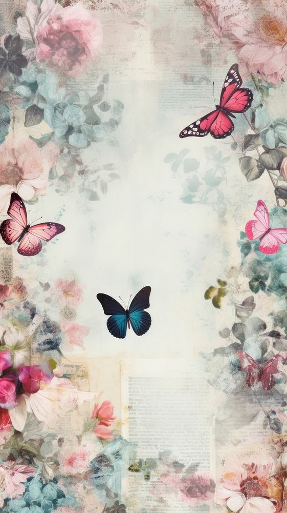 Wallpaper ephemera pale butterfly flower insect plant.