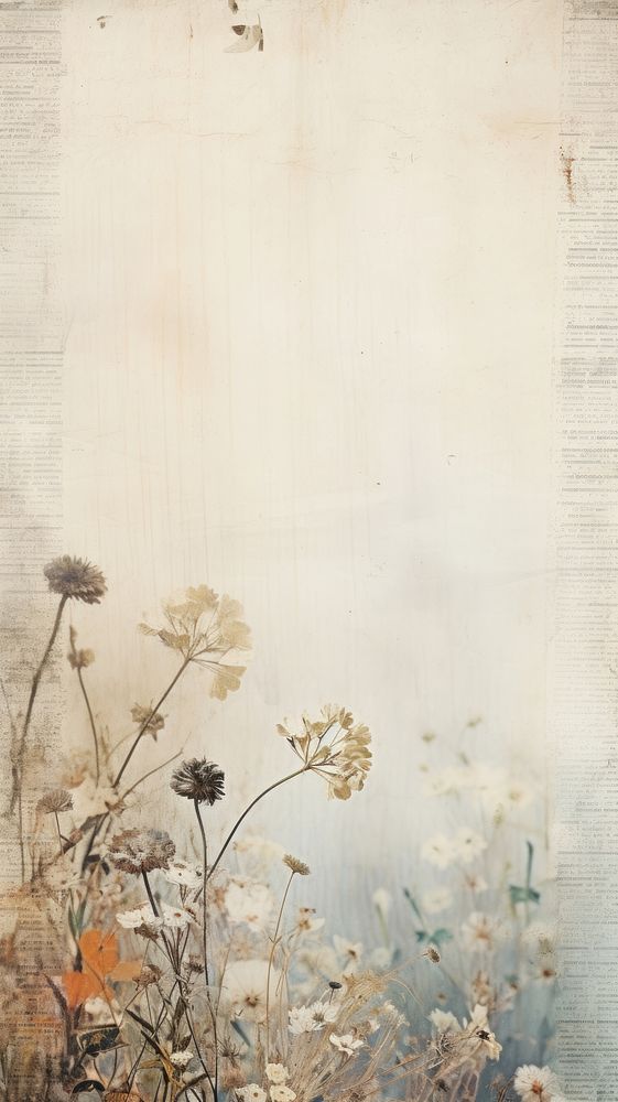 Wallpaper ephemera pale dried flower painting plant art.