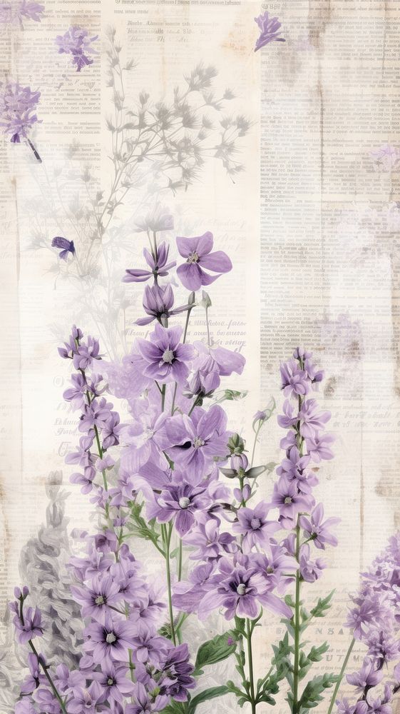 Wallpaper ephemera pale lavender herbs blossom flower.