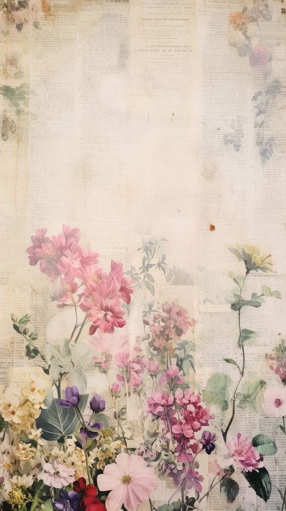 Wallpaper ephemera pale spring painting pattern flower.