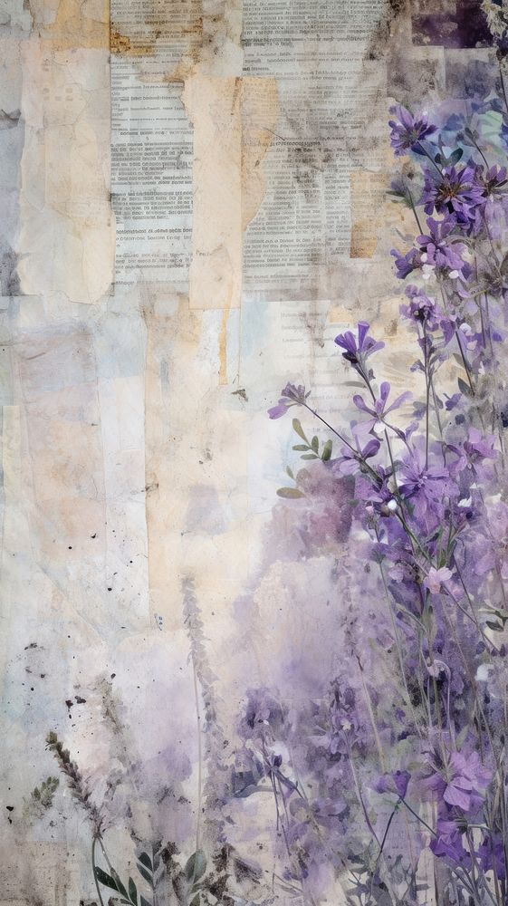 Wallpaper ephemera pale lavender painting flower purple.