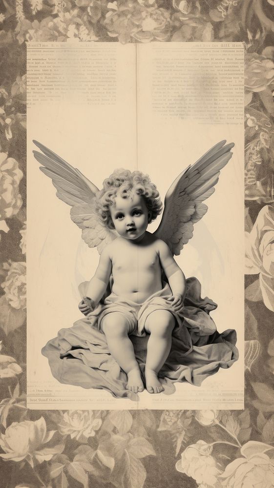 Wallpaper ephemera pale cherub angel representation spirituality.