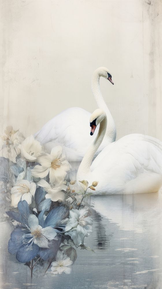 Wallpaper ephemera pale swan painting animal bird.