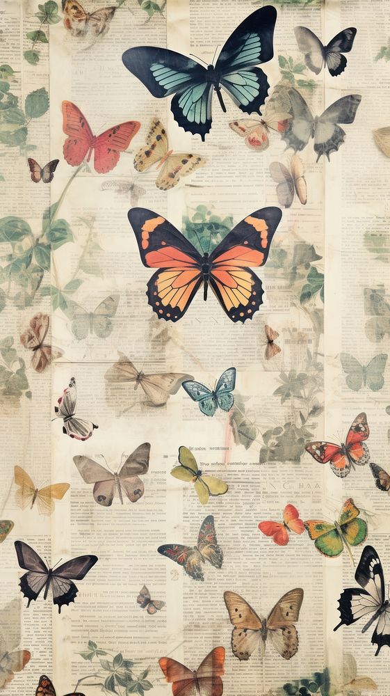 Wallpaper ephemera pale butterfly animal insect art.