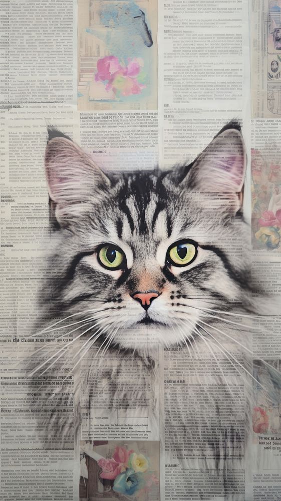Wallpaper ephemera pale cat newspaper animal mammal.