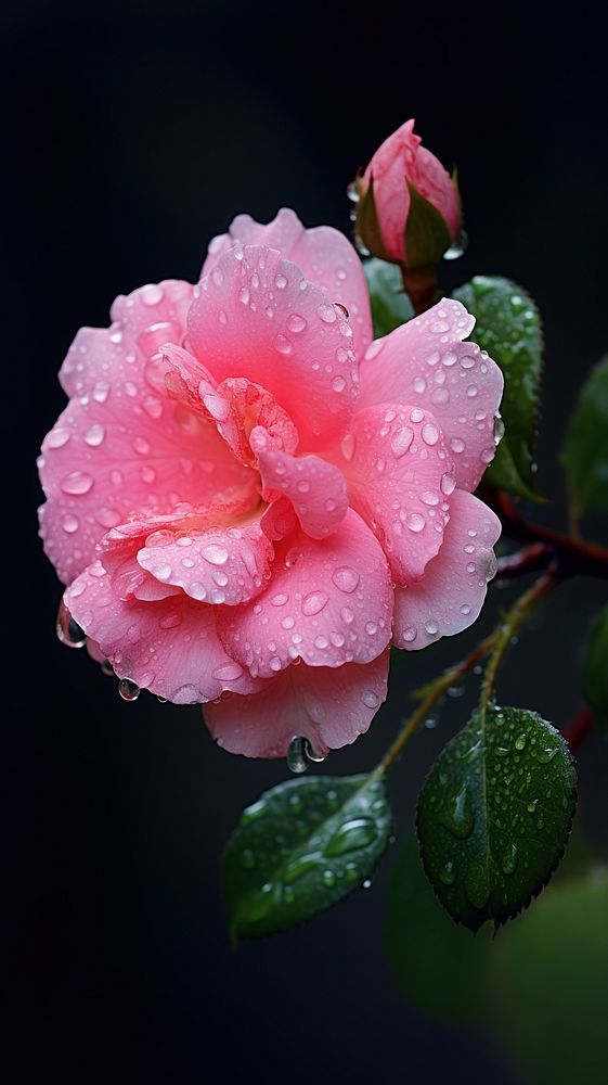  Wet pink flower blossom nature plant. AI generated Image by rawpixel.